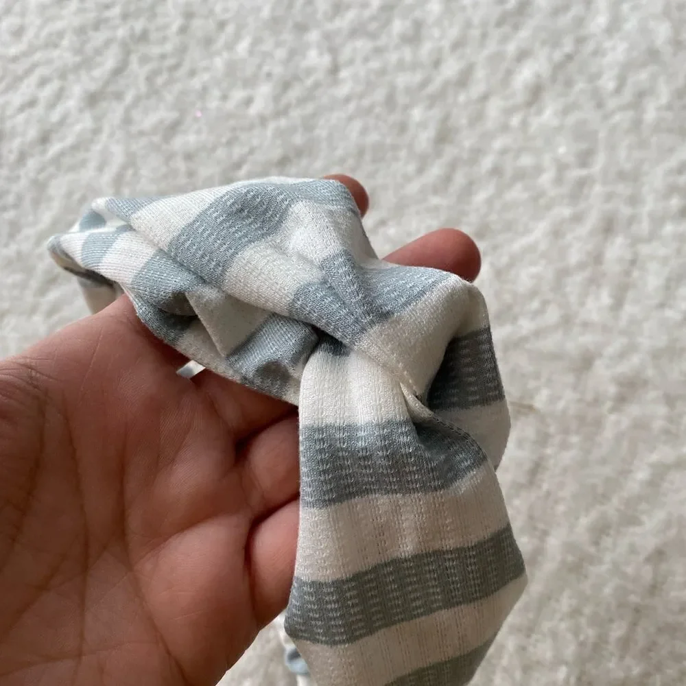 Gray and White Striped Knot Headband